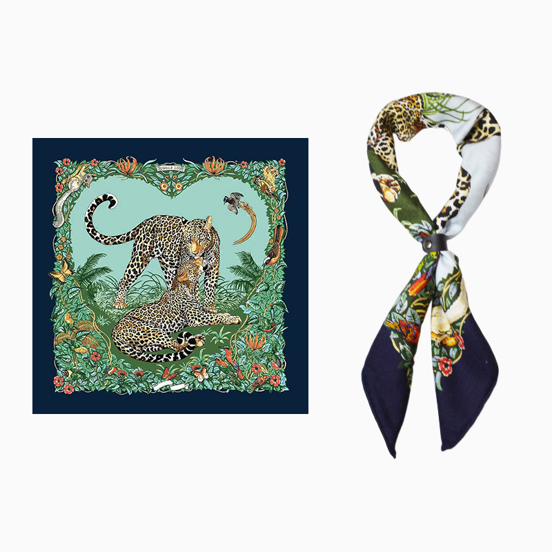 Jungle Leopard 65 Silk Scarf, Light Luxury Floral Silk Shawl, Ins-Style Design Silk Square Scarf Jungle Leopard 65 Silk Scarf, Light Luxury Floral Silk Shawl, Ins-Style Design Silk Square Scarf