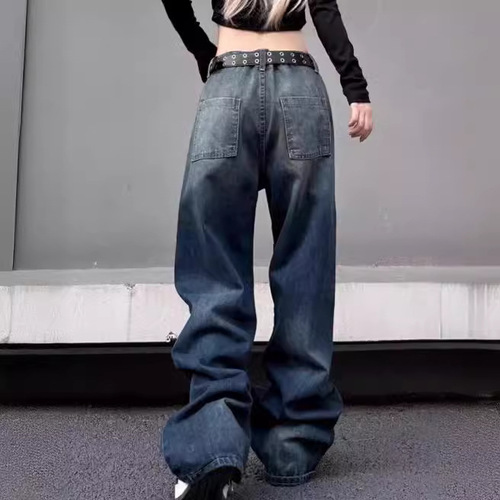 American Retro Street Graffiti Denim Jeans for Children and Women - Spring National Trend, Unique, Loose, Slimming, Straight, Wide-Legged, Floor-Length Pants