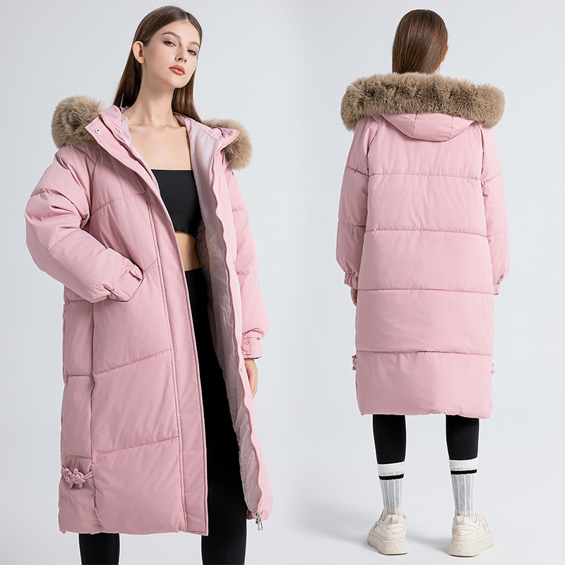 Women’s Oversized Faux Fur-Trim Hooded Parka – Korean-Inspired Long Puffer Coat With Drawstring Waist (M-XXL, Plush Detailing, Pink/Black/Khaki)_voghion.com