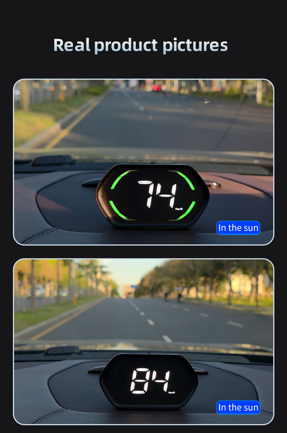 GPS car HUD head-up display with speed and over-speed warning, switchable between metric and imperial units, universal for all vehicles, G22
