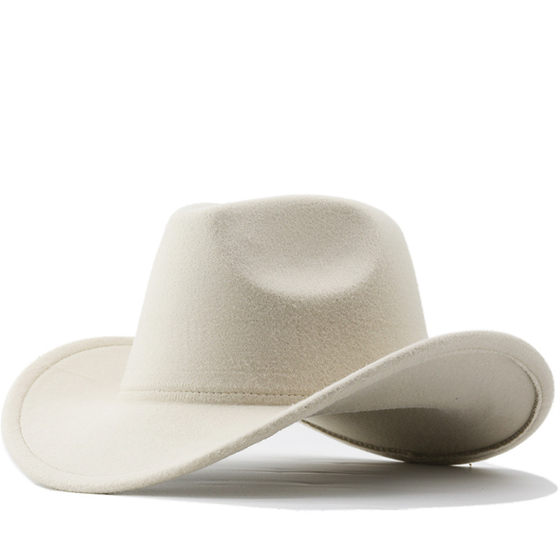 Cross-border DIY Western Cowboy Hat Solid Color Woolen Jazz Hat Men's and Women's Ethnic Style Autumn and Winter Felt Hat Big Brim Hat