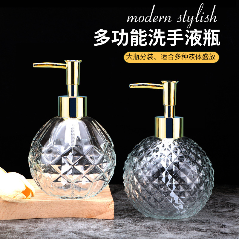 跨境洗手液分装瓶亚马逊350ml玻璃乳液瓶圆沐浴露按压式分装空瓶