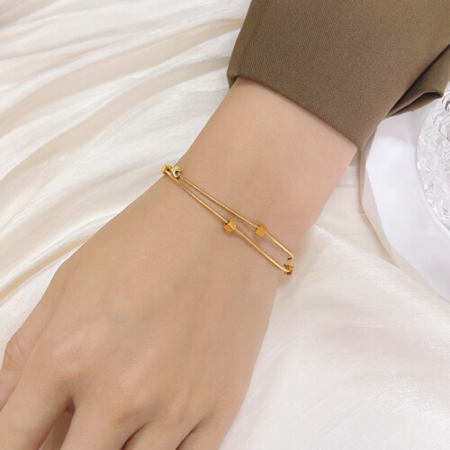 Advanced simple gold three-dimensional small square double-layer snake bone bracelet for women 18k gold-plated titanium steel non-fading ins fashion