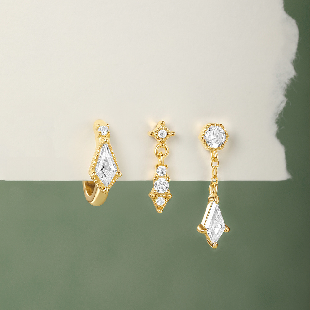 6g Weight 925 Sterling Silver Ear Needle Material Zircon Inlay Material Ear Studs Classification 3 Pieces Quantity Holiday, Banquet, Street Occasion 925 Sterling Silver Material Geometric Pattern Women's Gender Plating Design Simple Style Style 3 Pieces 925 Sterling Silver Zircon Geometric Ear Studs 8
