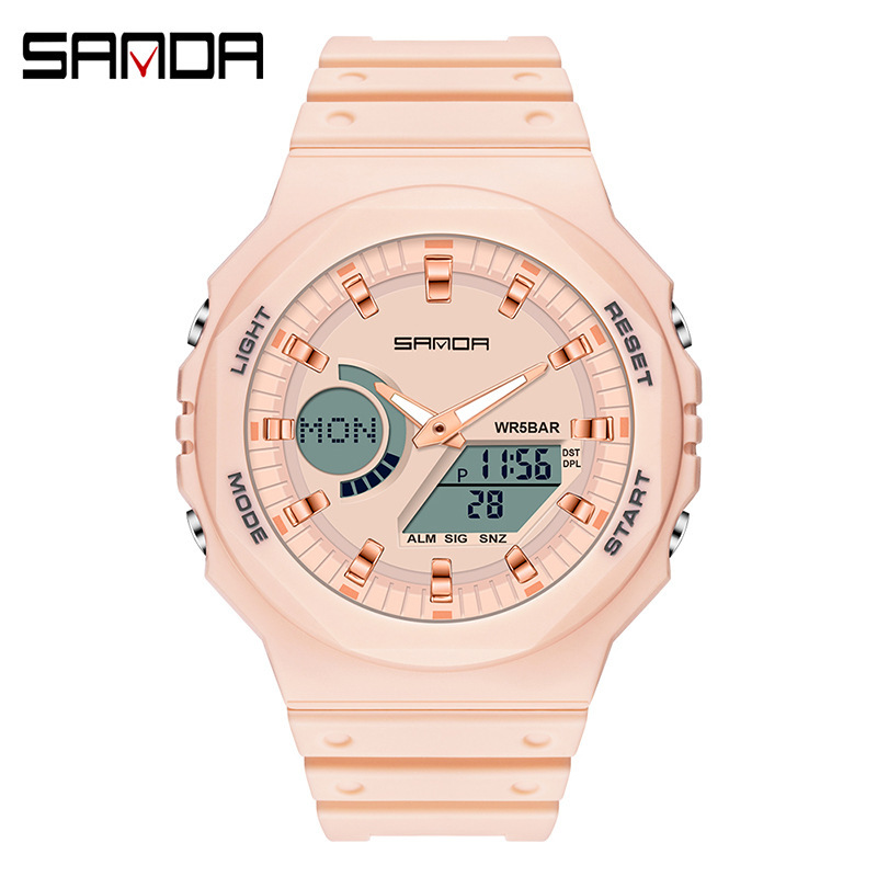 SANDA 6016 deportes reloj electrónico sincronización octogonal placa luminosa alarma cinta juvenil reloj