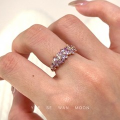 「ラベンダー」フラッシュパープルフルダイヤモンドリング、中世の古銭スタイルのギフト、気質の人差し指リング、オープンリング