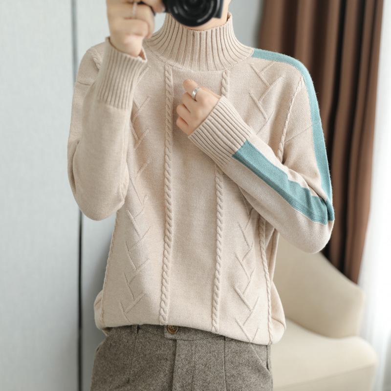 秋冬新款半高领羊绒衫女士宽松套头毛衣针织打底羊毛软糯内搭毛衣