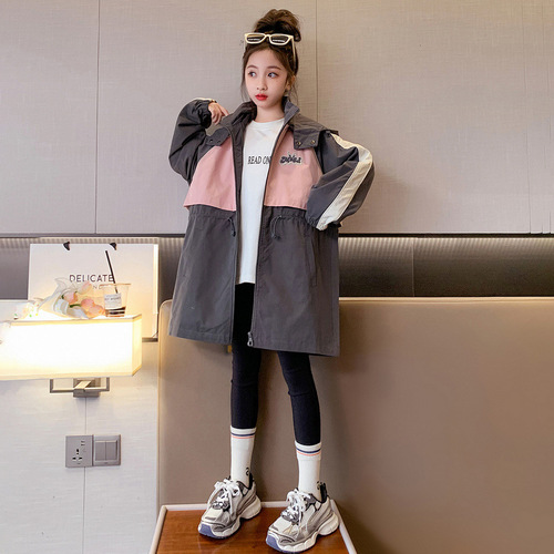 Women's Children's Outerwear Autumn Collection  New Fashion Casual Kids Long Down Jacket Spring Autumn Medium and Large Children's Fashion Windbreaker