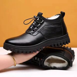 Winter men's cotton shoes warm fleece-lined thickened high-top business casual leather shoes middle-aged and old dad snow boots wholesale