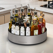 跨境厨房不锈钢调料旋转盘多层台面调料收纳架厨房调料盒转盘移动
