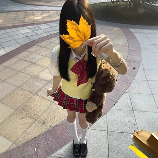 JK制服女日系百搭马甲背心原创小辣椒格裙短裙春秋针织套头毛衣