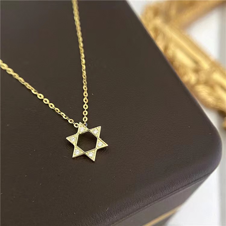 1 Piece Quantity Daily Occasion 925 Sterling Silver Material 925 Sterling Silver Cable Chain Hexagonal Star Pendant Necklace