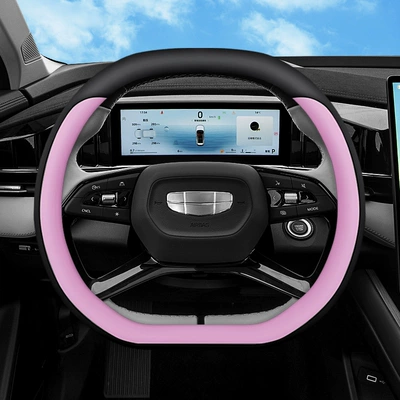 Suitable for 24 Geely Boyue Steering Wheel Covers, New Boyue L Boyue Cool Boyue Pro Special Leather Handlebar Covers (Steering wheel cover) - black-pink-purple-ultra-thin-model-36cm