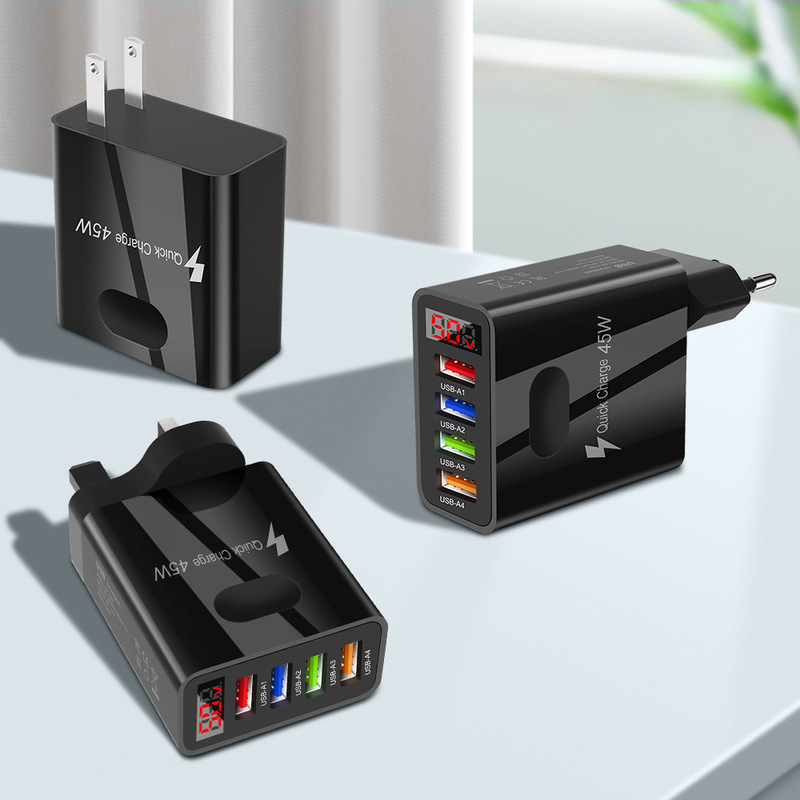 Multi-Port Charging Head 4Usb Multi-Port Mobile Phone Charger 48W Travel Charging Head Qc3.0 European, American and British Standard Fast Charging Head