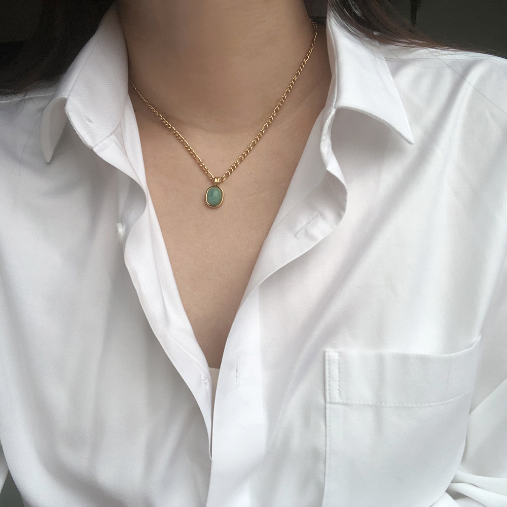 Retro Oval Titanium Steel Plating Natural Stone Pendant Necklace