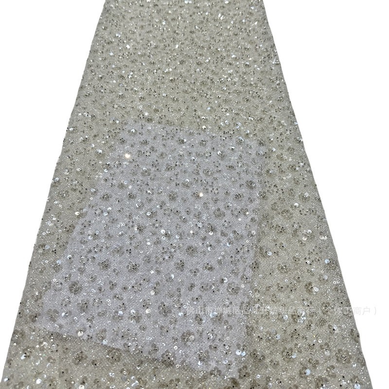 Tejido bordado tubo de perlas bordado diafragma bordado vestido de tela diafragma polvo pulverizado polvo brillante tela de moda stock