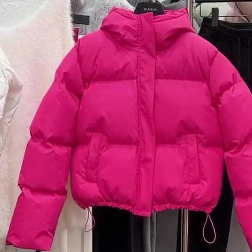 Autumn and Winter European and American Unique Design Style Super Cute Stand Collar Pitaya Color Short Length Thick Cotton Coat Outerwear for Women - New Arrival