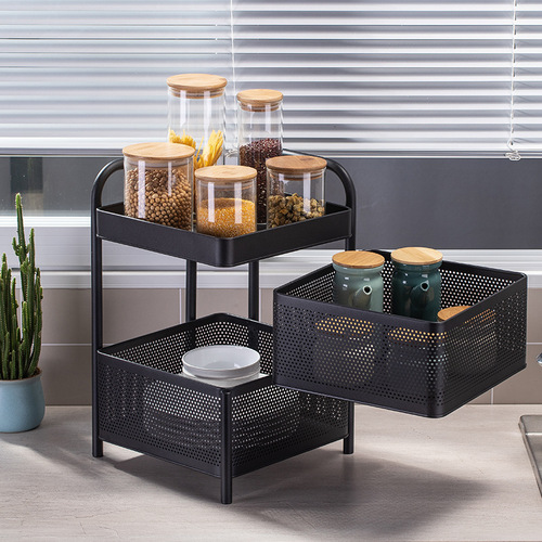Kitchen vegetable rotating shelf, floor-standing multi-layer square household vegetable basket fruit and vegetable storage rack factory
