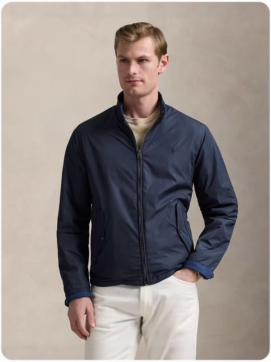 2025 primavera y otoño RL Laff lino doble cara retró cuello vertical chaqueta casual de doble botón