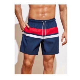 Beach Shorts with 3D Fashionable Striped Print, Men's Swim Trunks, Loose Summer Hawaiian Shorts