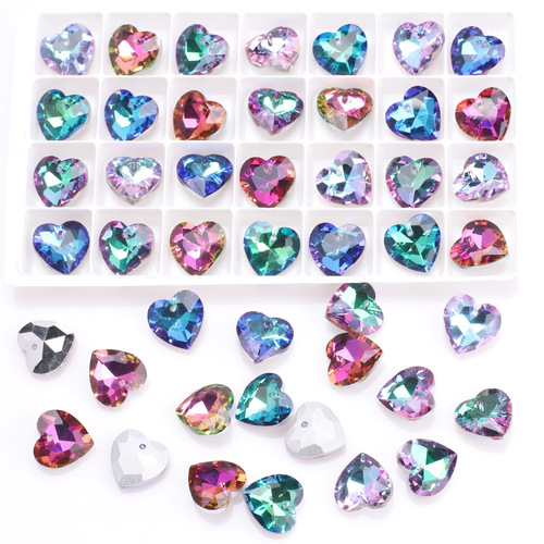 20pcs 14 mm gem hearts puckering crystal pendant accessories diy necklace high-grade glass decoration accessories