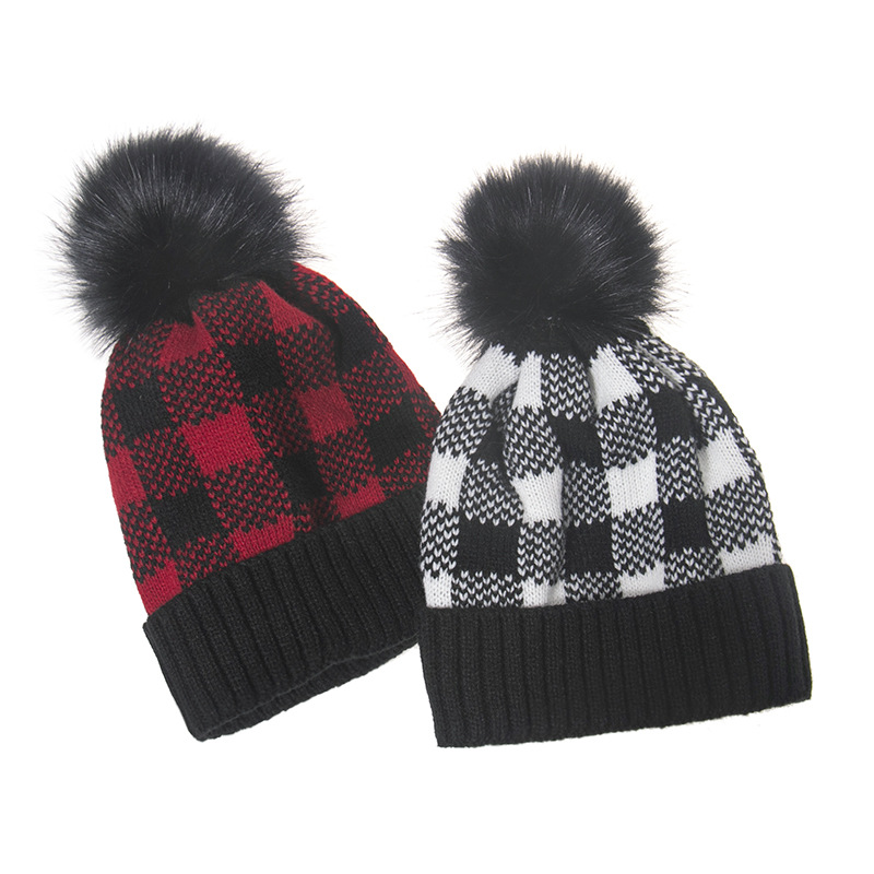 Unisex Retro Plaid Pom Poms Wool Cap display picture 2