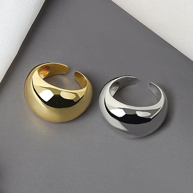 European and American Exaggerated Light Body Wide Face Ring Women's Design Sense Personality Light Body Opening Adjustable Ring Gold Plated Jewelry