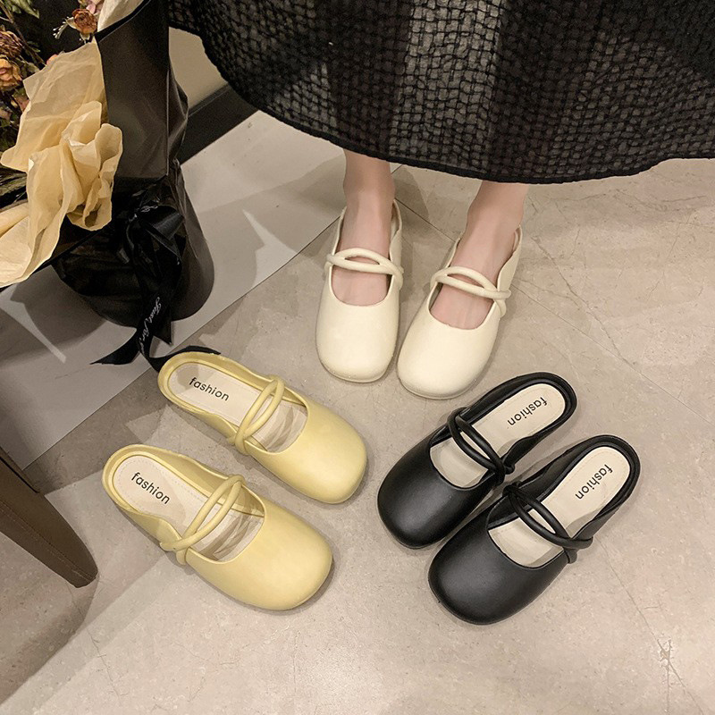 PVC New Arrival French Style Half-tow Women's 2024 Fashionable Summer Fashionable Casual Baotou Tow Home Out Bow One-word Tops