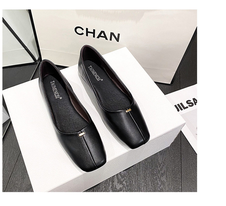 Giày búp bê nữ mũi vuông đế bằng gót thấp, giày công sở nông miệng — Màu mơ, Màu đen chi tiết 24