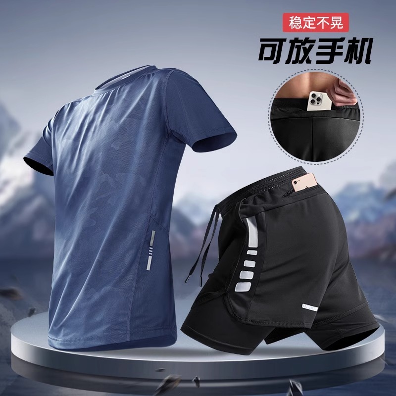 Running sports suit hombre verano rápido seco camiseta de manga corta pantalones cortos de entrenamiento de maratón equipo de fitness pista y campo profesional
