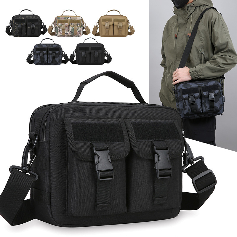 Single-shoulder bag, outdoor tactical multi-functional USB charging crossbody bag, military camouflage backpack, travel outdoor cycling bag Item Picture