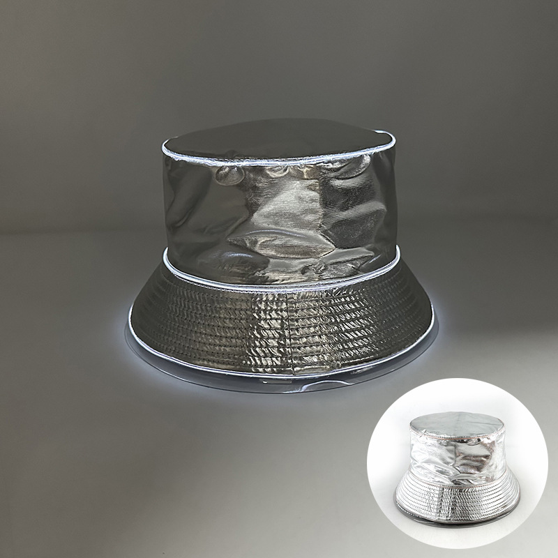 Ocio al aire libre sombrero de bañera de sol nocturna LED brillante tendencia sombrero de pescador sombrero de oro y plata sombrero de espectáculo de escenario