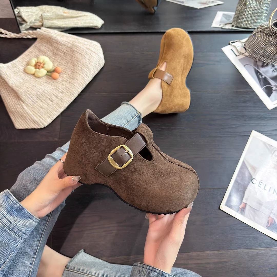 Zapatos retro de piel de vaca esmerizada Bocken para mujeres 2026 nuevos zapatos casuales transpirables de un pie zapatos de mujer