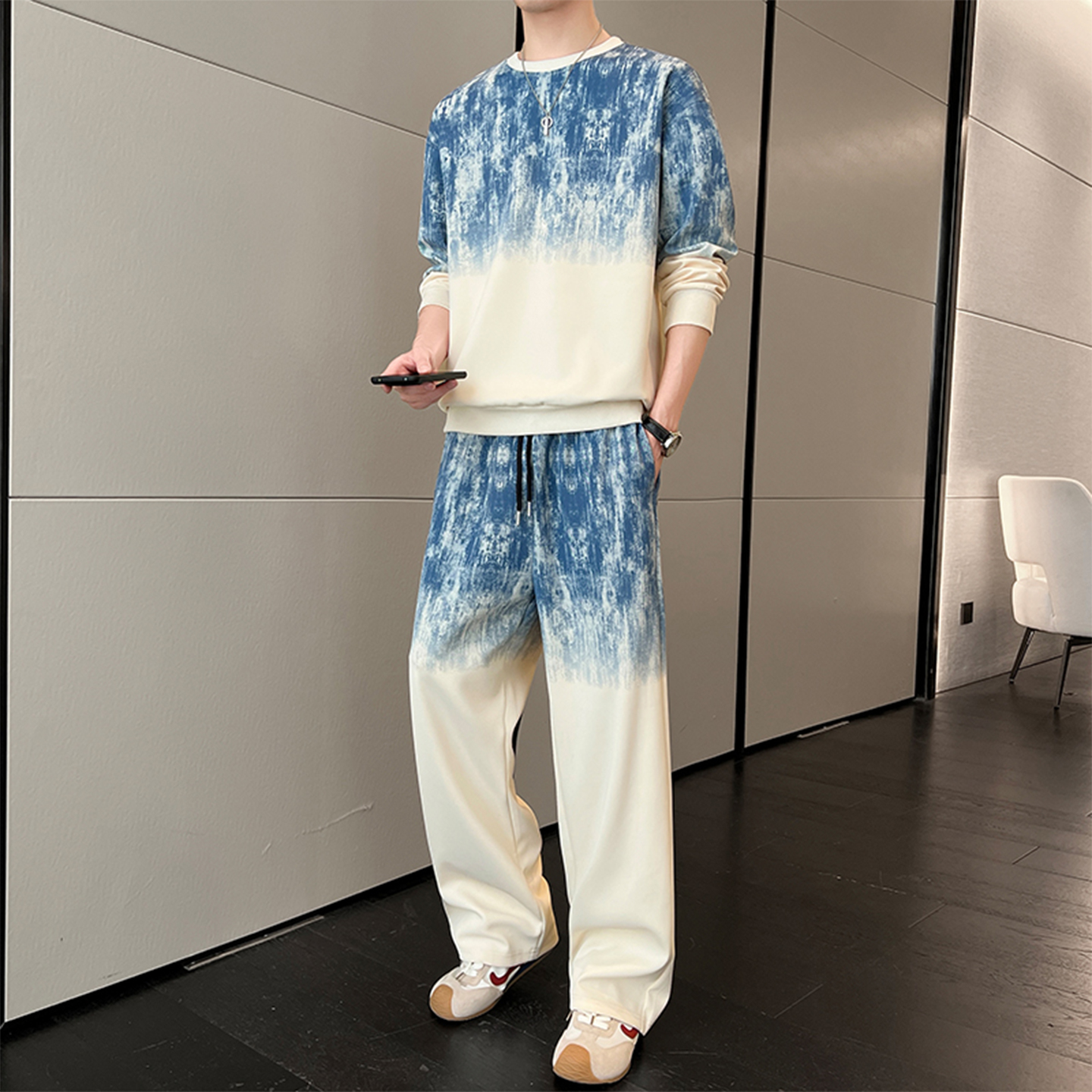 渐变色卫衣套装男春秋季新款潮牌宽松长袖长裤休闲运动两件套秋装