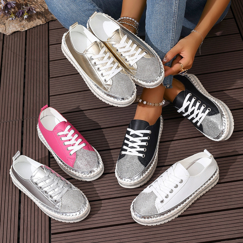 Foreign trade shoes 2025 fashion new plus size small white shoes women wholesale muffin loaf shoes rhinestone shoes cross-border