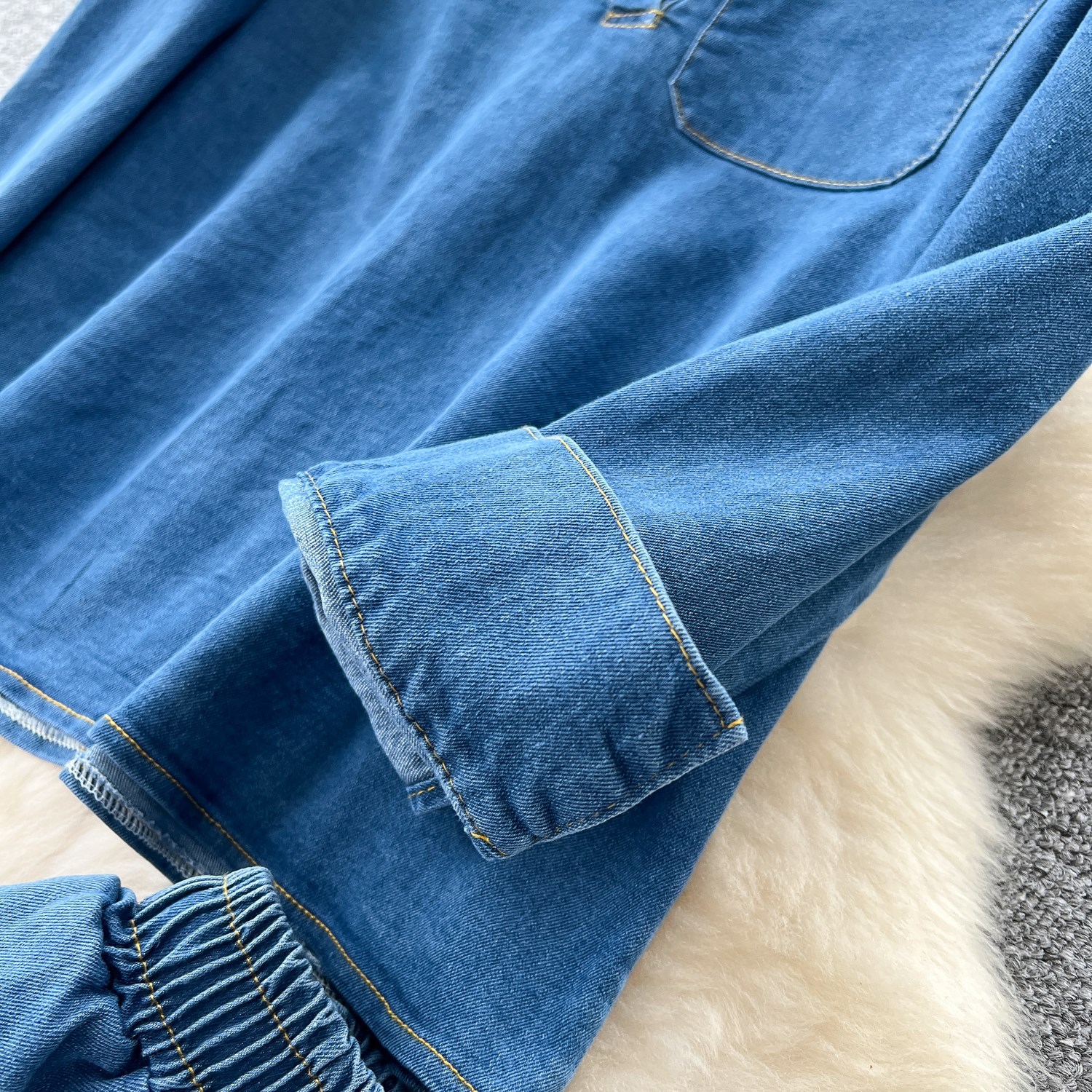 Women's Retro High-Waisted Wide-Leg Denim Pants Set With Long Sleeves Casual Autumn Fashion Top And Bottom Piece_ecoleips.com
