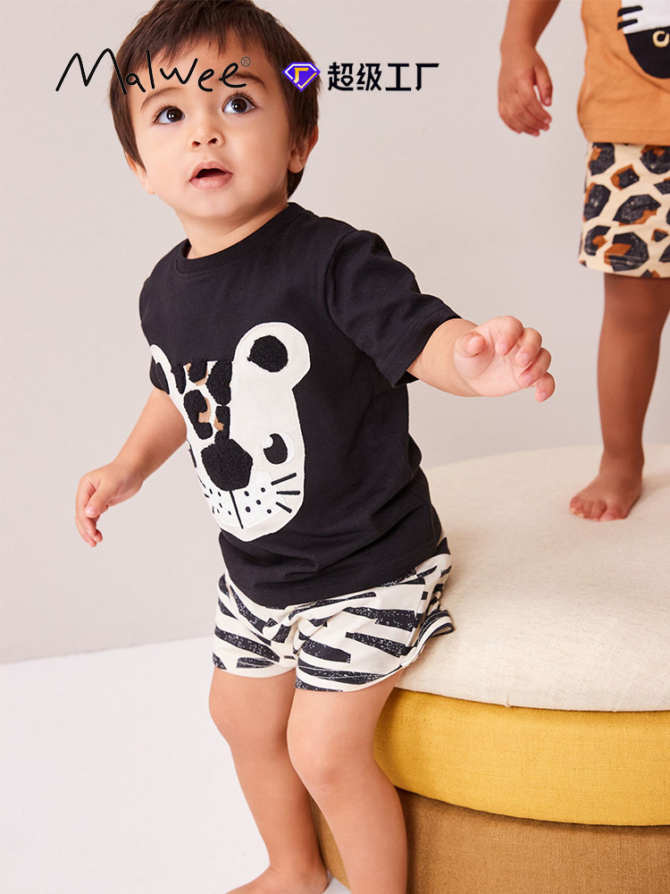Trajes transfronterizos malwee para niños en verano, nuevas camisetas de manga corta, pantalones cortos para niños europeos y estadounidenses, ropa infantil de dos piezas