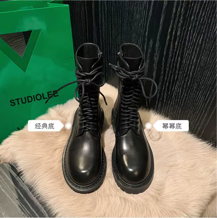 Женские ботинки Grape Girl, 14-ярусная отделка, в стиле «cool spicy girl», с круглым носком, на молнии сбоку, средней высоты, в стиле «Мартин», для весны и осени