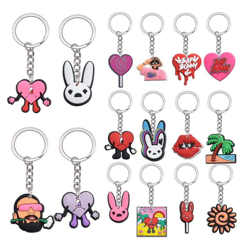 Pvc Soft Plastic Silver Cartoon Keychain Flower Bad Bunny Cute Cartoon Detachable DIY Package