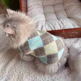 超萌可爱猫咪针织衣服秋冬保暖防寒防脱通用宠物小型狗狗无袖毛衣