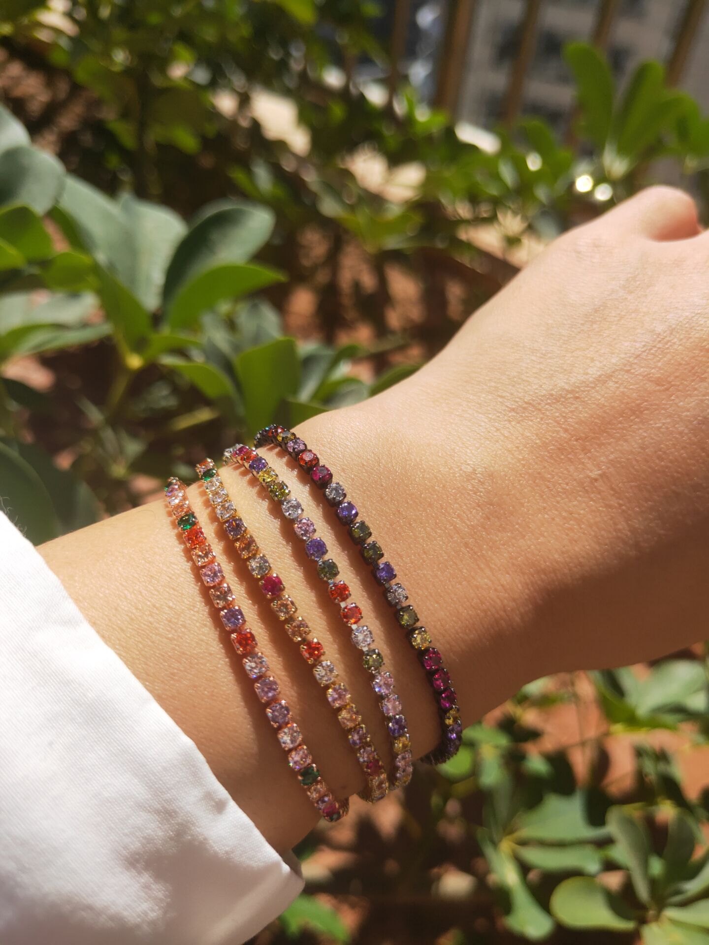 Copper Material New Color Zircon Simple Colorful Copper Adjustable Single Row Claw Inlaid Bracelet
