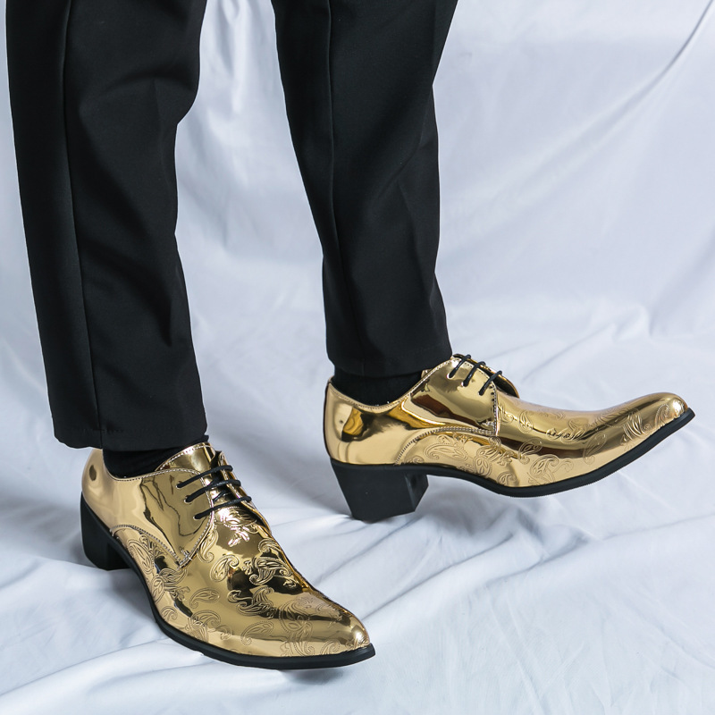 2024 new men's pointed leather shoes increased patent leather glossy casual chunky heel loafers hair stylist cross-border fashion shoes 2024 new men's pointed leather shoes increased patent leather glossy casual chunky heel loafers hair stylist cross-border fashion shoes