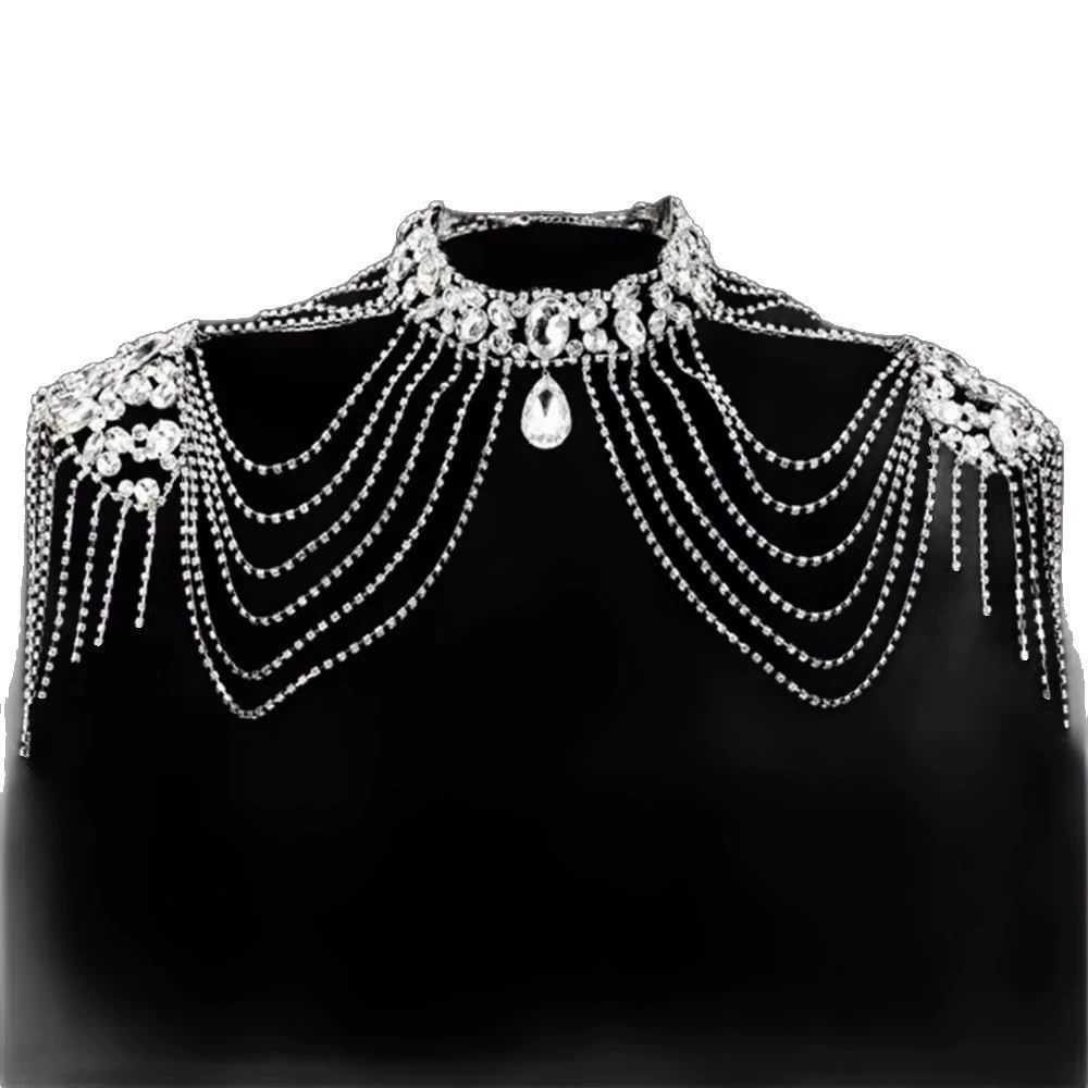 Cloak with tassels, accessory, crystal necklace, European style, high-quality style