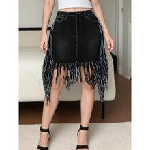 L 34431 Frayed High Waist Denim Skirt ˮϴ���ո���ţ��ȹ