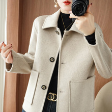 双面呢大衣100纯羊毛短款开衫女式翻领双兜设计秋冬新款长袖外套