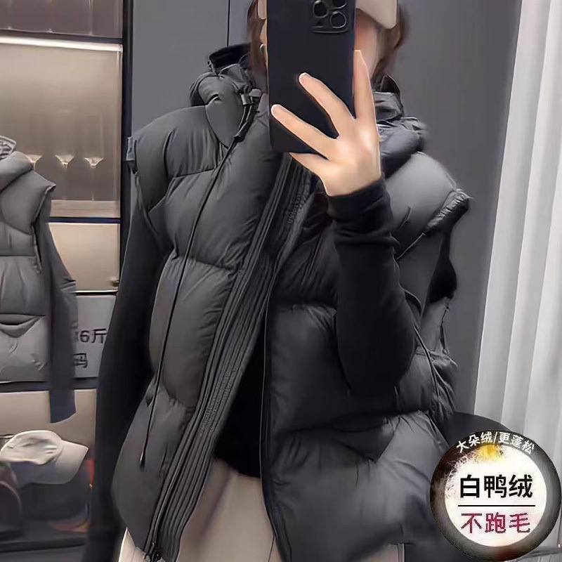 【白鸭绒】羽绒马甲新款2025短款宽松蓬松连帽小个子坎肩背心外套