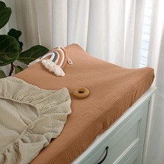 跨境熱全棉紗布兒童床笠亞馬遜嬰兒棉紗床笠雙層棉床單純色皺