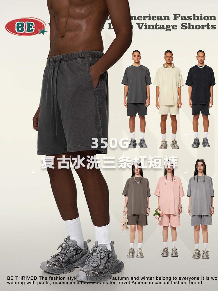 BE Men's Wear 2025 marca de moda pantalones cortos retro casuales pesados lavados de verano pantalones gruesos sueltos para adolescentes hombres