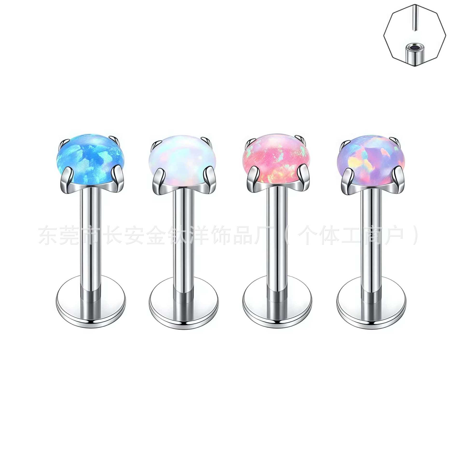 F136 Titanium Opal Pin-Type Claw-Set Labret Stud Lip Nose Ear Piercing Jewelry detail image 7