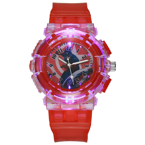 Captain America Student Children Watch Marvel Cartoon Anime Peripheral Glow-in-the-Dark Watch Quartz Watch Cross-border